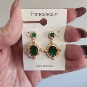 Francesca's Collections Gold-Tone Emerald Green and Pearl Drop Earrings